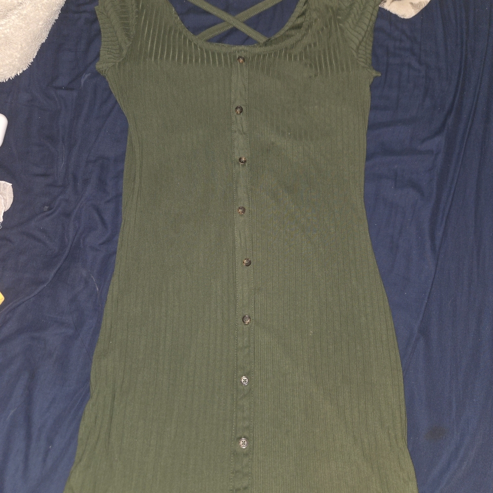 No Boundaries Olive Button-Front Midi Dress